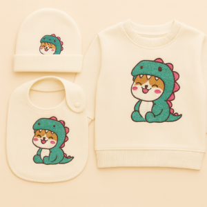 Baby Gift Set – Dino Cat Embroidery (3‑Piece)