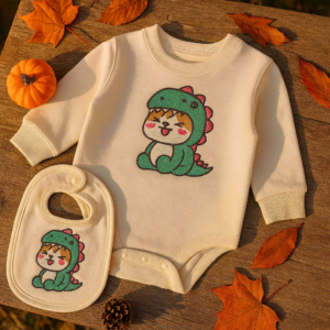 Baby Gift Set – Dino Cat Embroidery (3‑Piece)